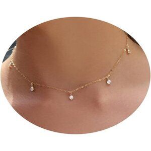 Girls Diamond Necklaces 14k Gold Plated Long Lariat five CZ Jewelry Gifts